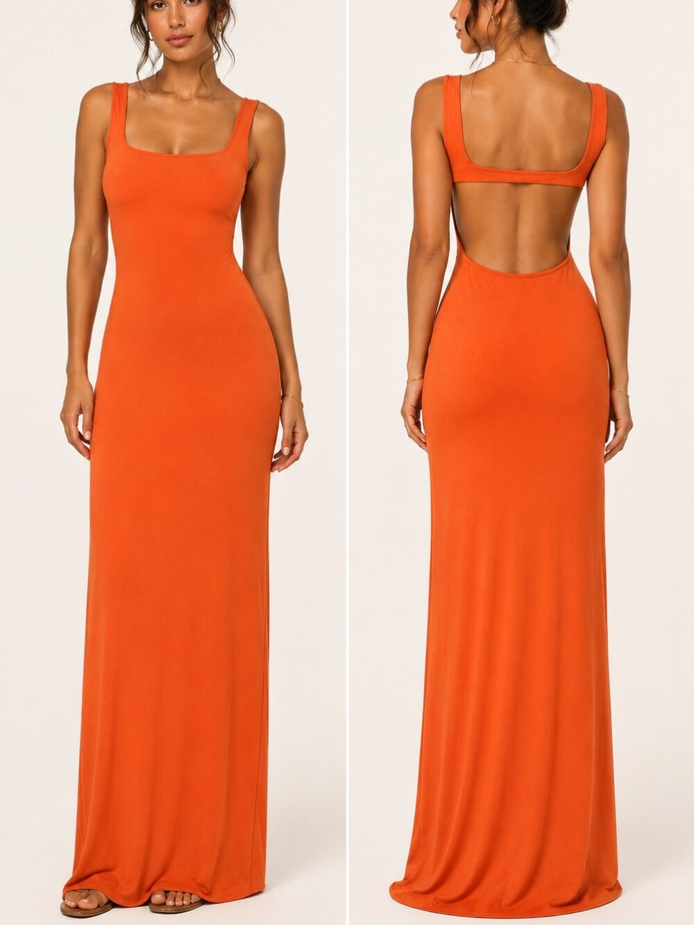 Comeforyou Woman's Sexy Orange Sleeveless Cut Out Back Maxi Dress Size XL - NWT
